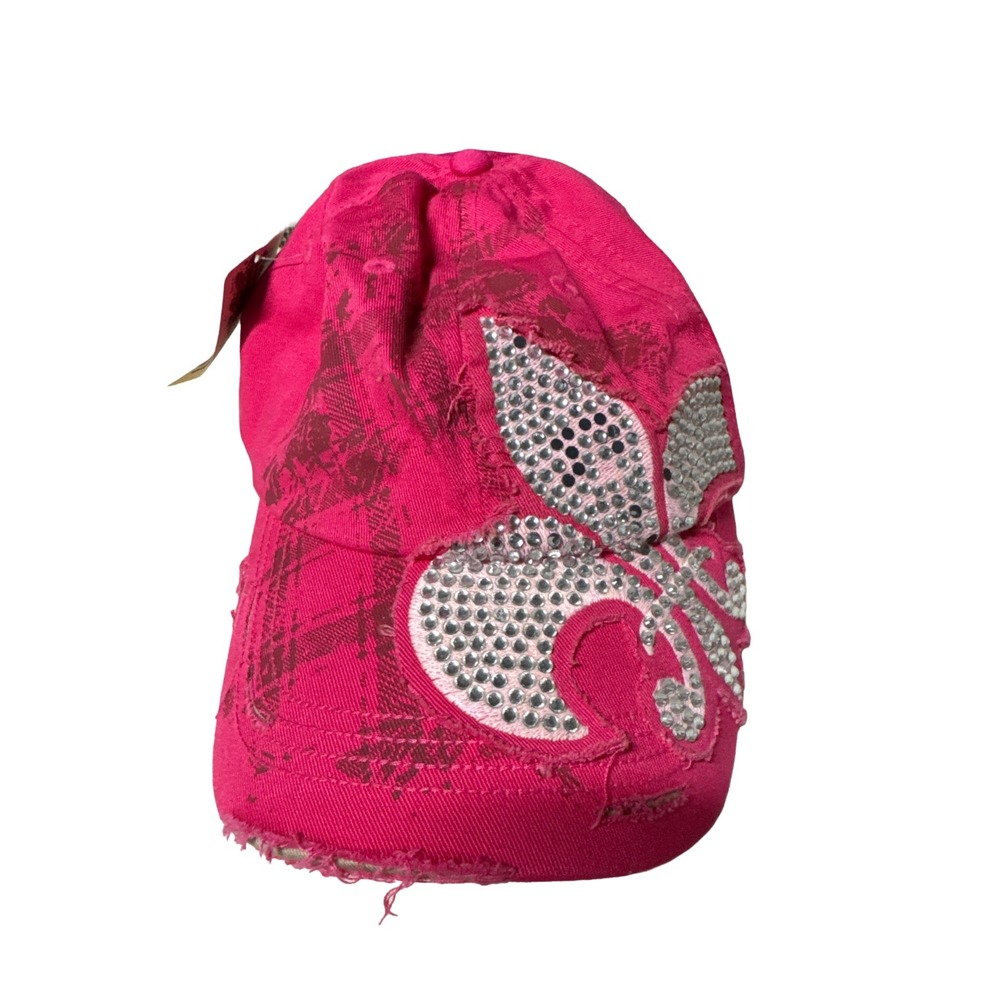 Leader Cadet Army Cap Pink Distressed Rhinestone Fleur De Lis Slideback NWT